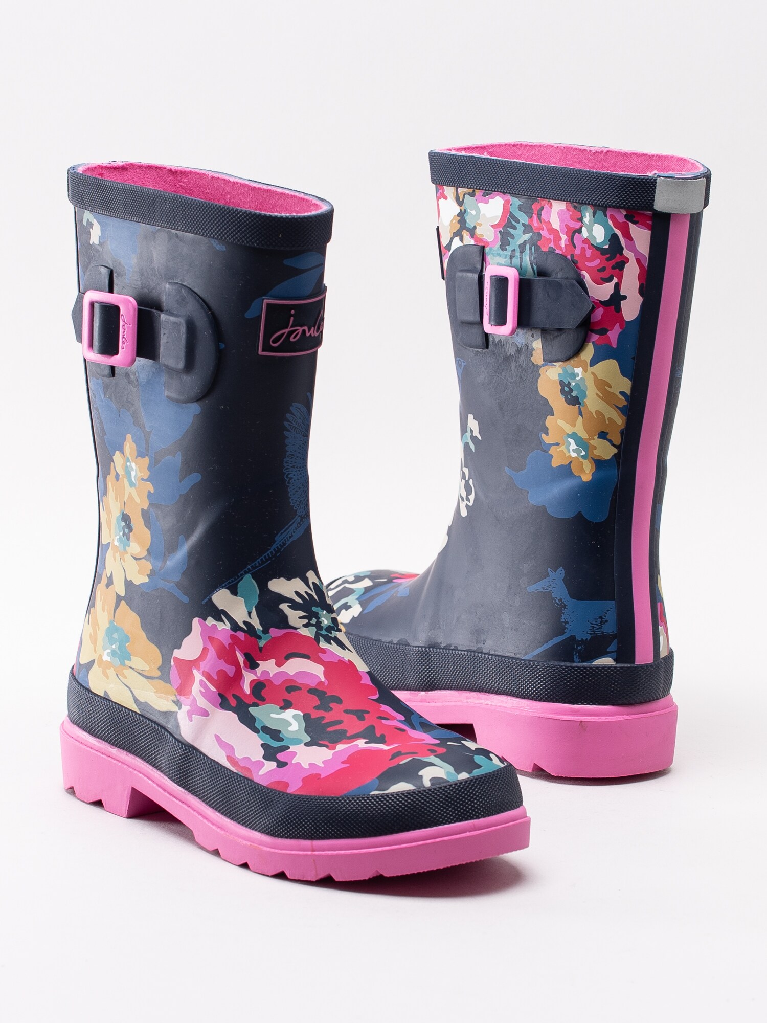 50193016 Joules Junior Welly Print Anniversary Floral 204328 mörkblå gummistövlar med floral-print och rosa detaljer-6