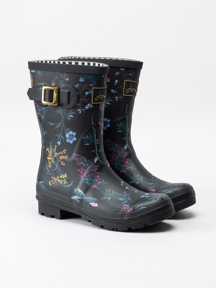 Joules Ltd - Molly Welly - Svarta gummistövlar med blommotiv