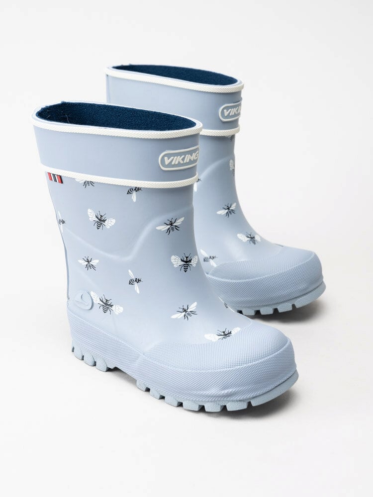 Viking Footwear - Alv Jolly - Ljusblå gummistövlar med getingprint