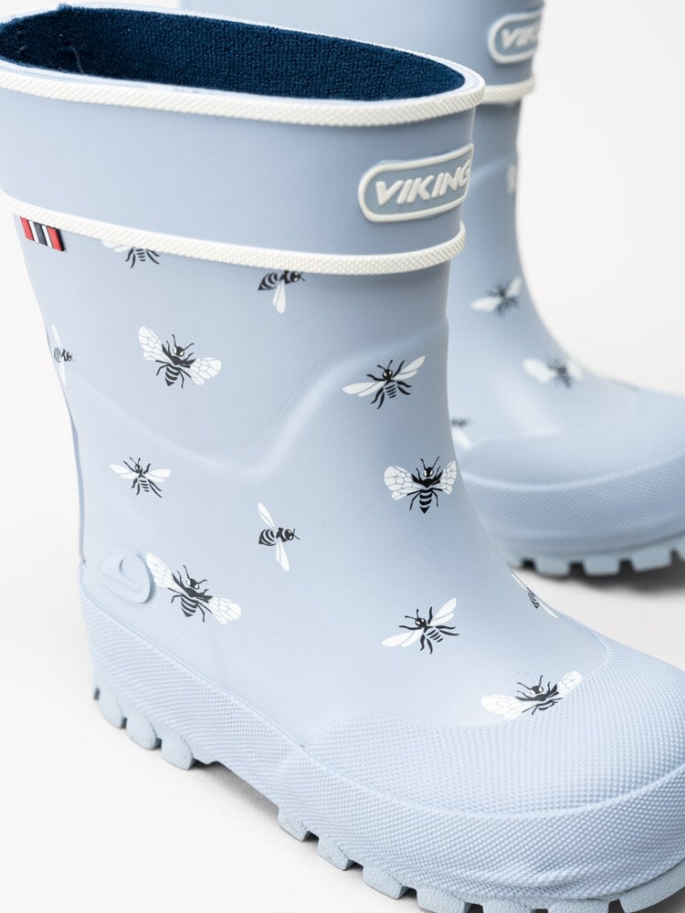 Viking Footwear - Alv Jolly - Ljusblå gummistövlar med getingprint
