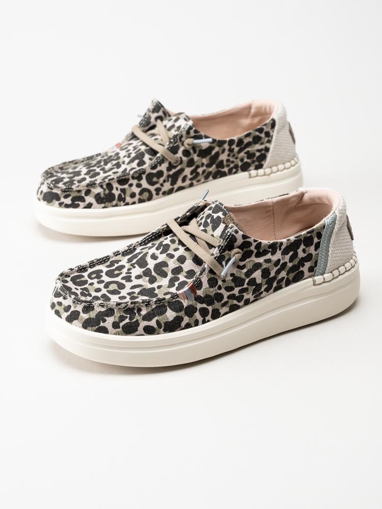 Hey Dude - Wendy Rise - Beige leopardmönstrade snörskor i textil