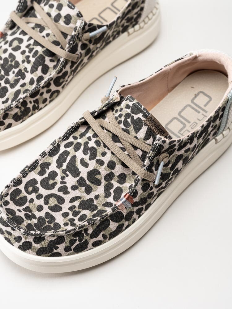 Hey Dude - Wendy Rise - Beige leopardmönstrade snörskor i textil