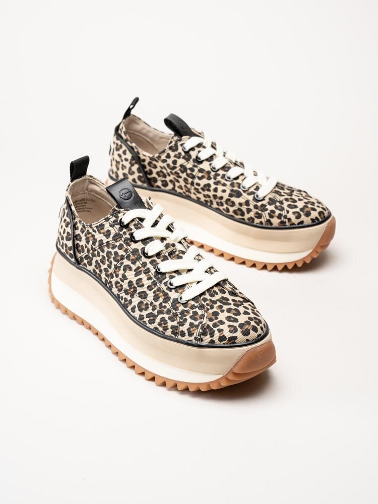 Tamaris - Leopardmönstrade platåsneakers i canvas
