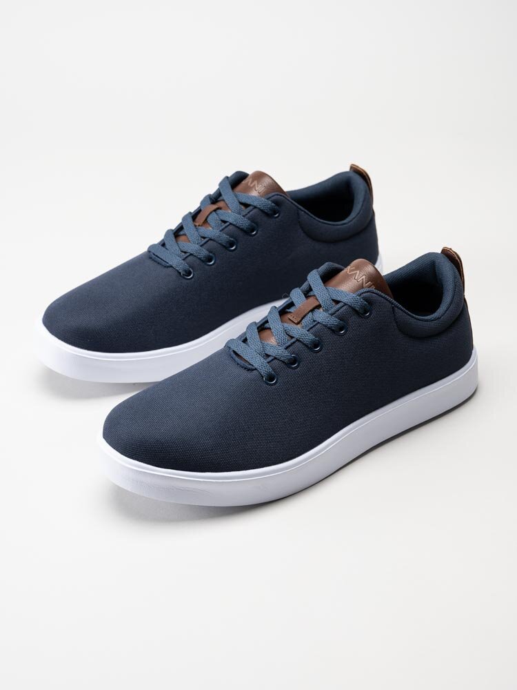 Exani - Canvas Leather M - Marinblå sneakers i textil med skinndetaljer