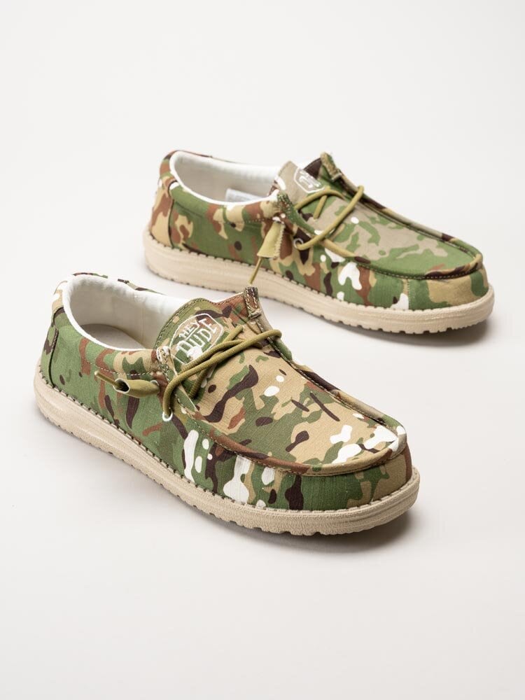 Hey Dude - Wally Camouflage - Gröna kamouflerade slip on skor i textil