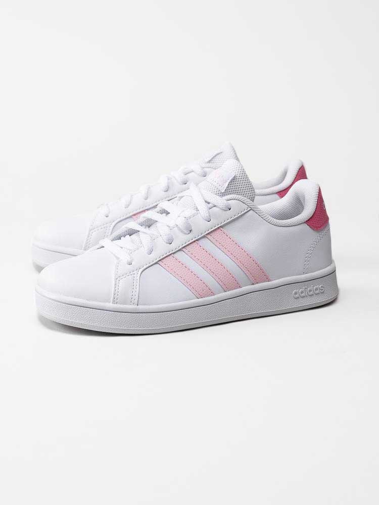 Adidas - Grand Court K - Vita sneakers med rosa stripes