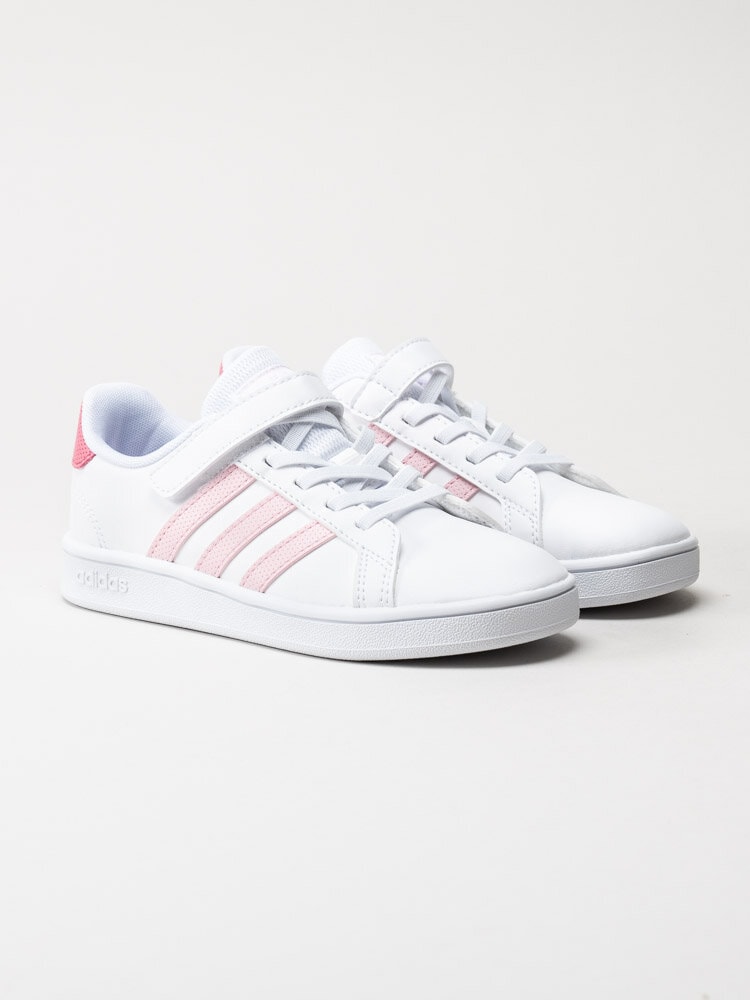 Adidas - Grand Court El C - Vita sneakers med rosa stripes