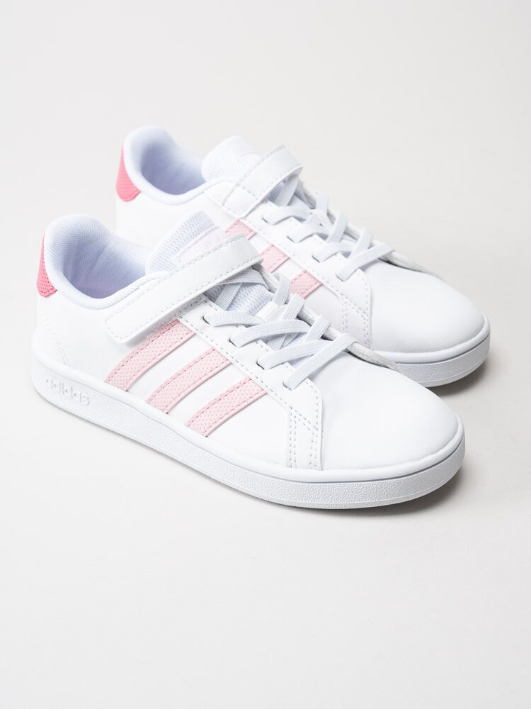 Adidas - Grand Court El C - Vita sneakers med rosa stripes