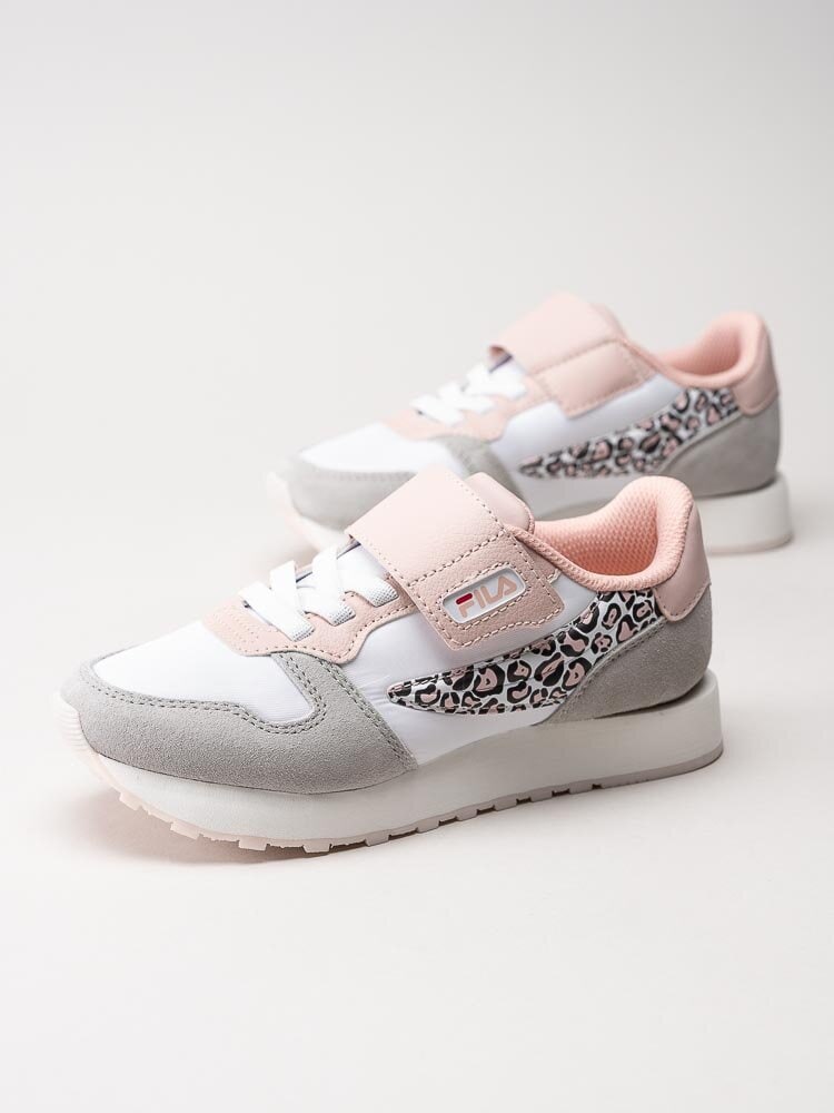 FILA - Retroque Velcro Kids - Vita sneakers med grå och rosa detaljer