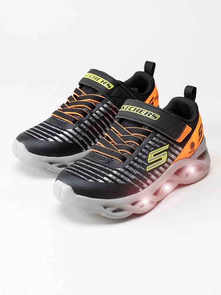 Skechers - S Lights Twisty Brights Novlo - Svarta blinkskor med orange och gula detaljer