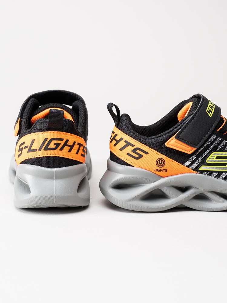 Skechers - S Lights Twisty Brights Novlo - Svarta blinkskor med orange och gula detaljer