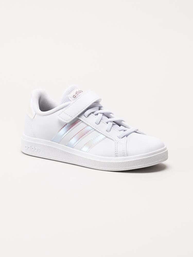 Adidas - Grand Court 2.0 El K - Vita sneakers med tre rosaskimrande stripes