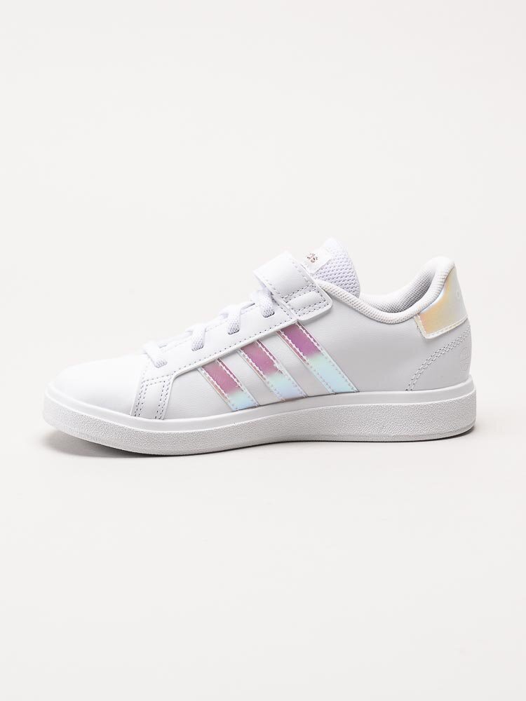 Adidas - Grand Court 2.0 El K - Vita sneakers med tre rosaskimrande stripes