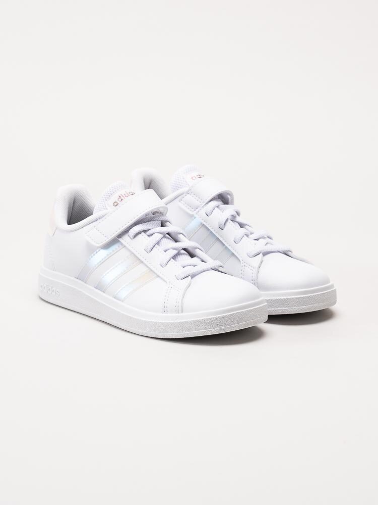 Adidas - Grand Court 2.0 El K - Vita sneakers med tre rosaskimrande stripes