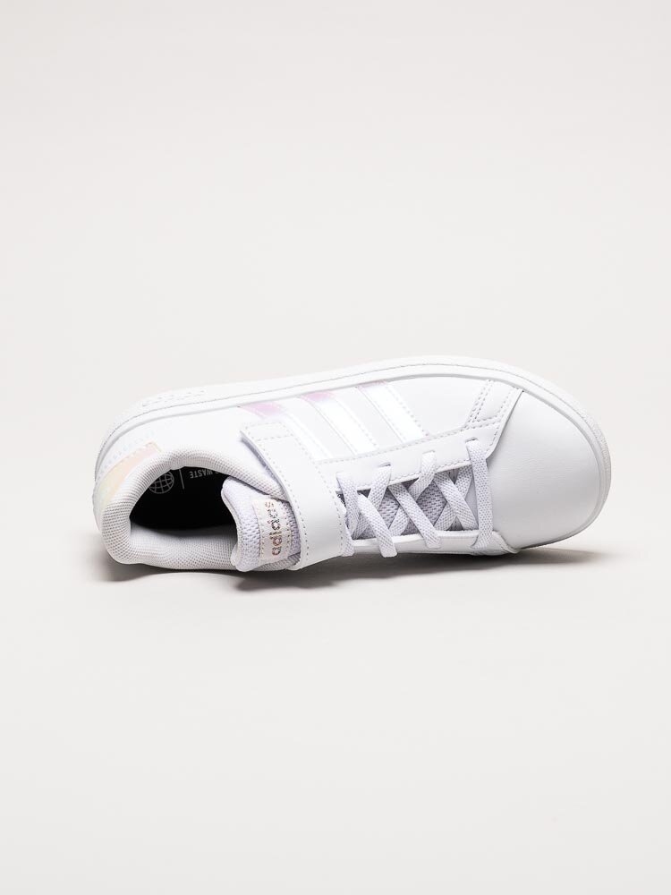 Adidas - Grand Court 2.0 El K - Vita sneakers med tre rosaskimrande stripes
