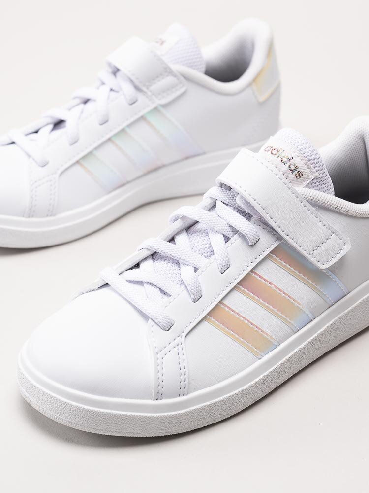 Adidas - Grand Court 2.0 El K - Vita sneakers med tre rosaskimrande stripes