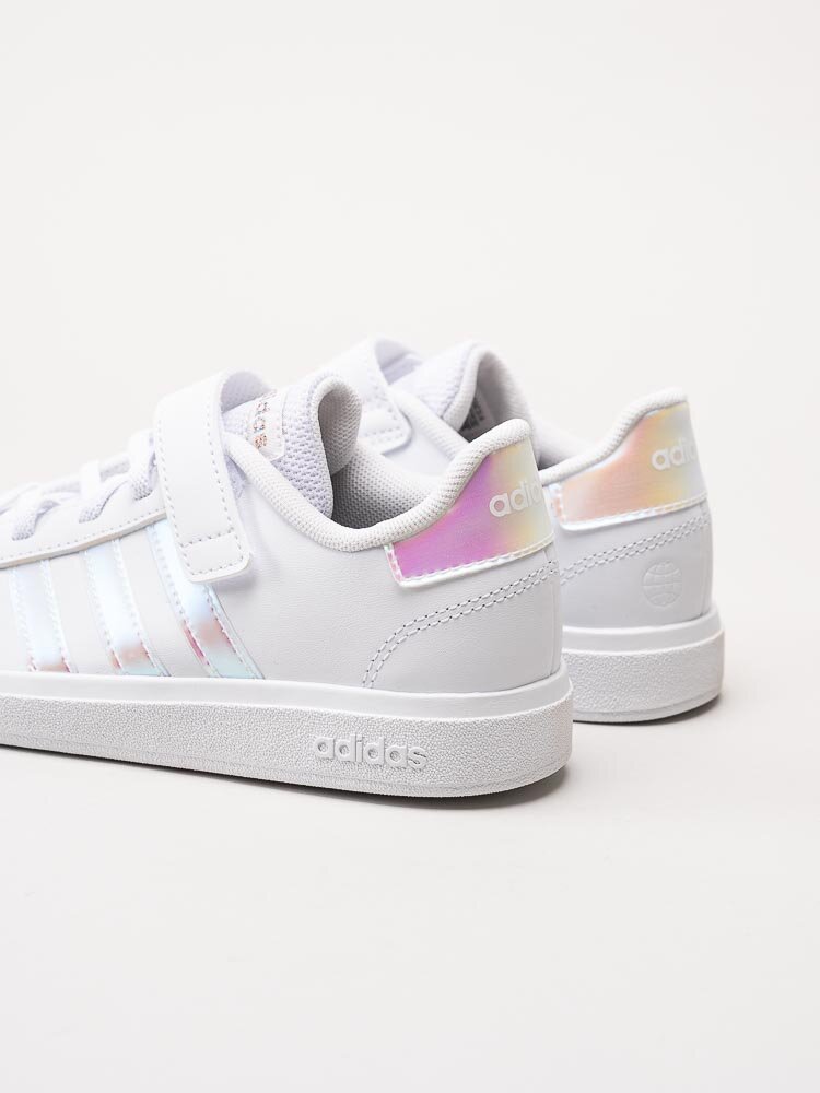 Adidas - Grand Court 2.0 El K - Vita sneakers med tre rosaskimrande stripes
