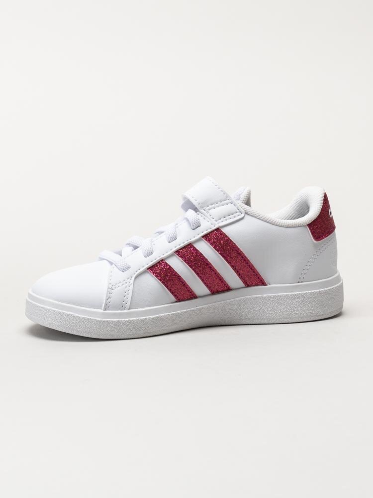 Adidas - Grand Court 2.0 El K - Vita sneakers med tre rosa glitterstripes