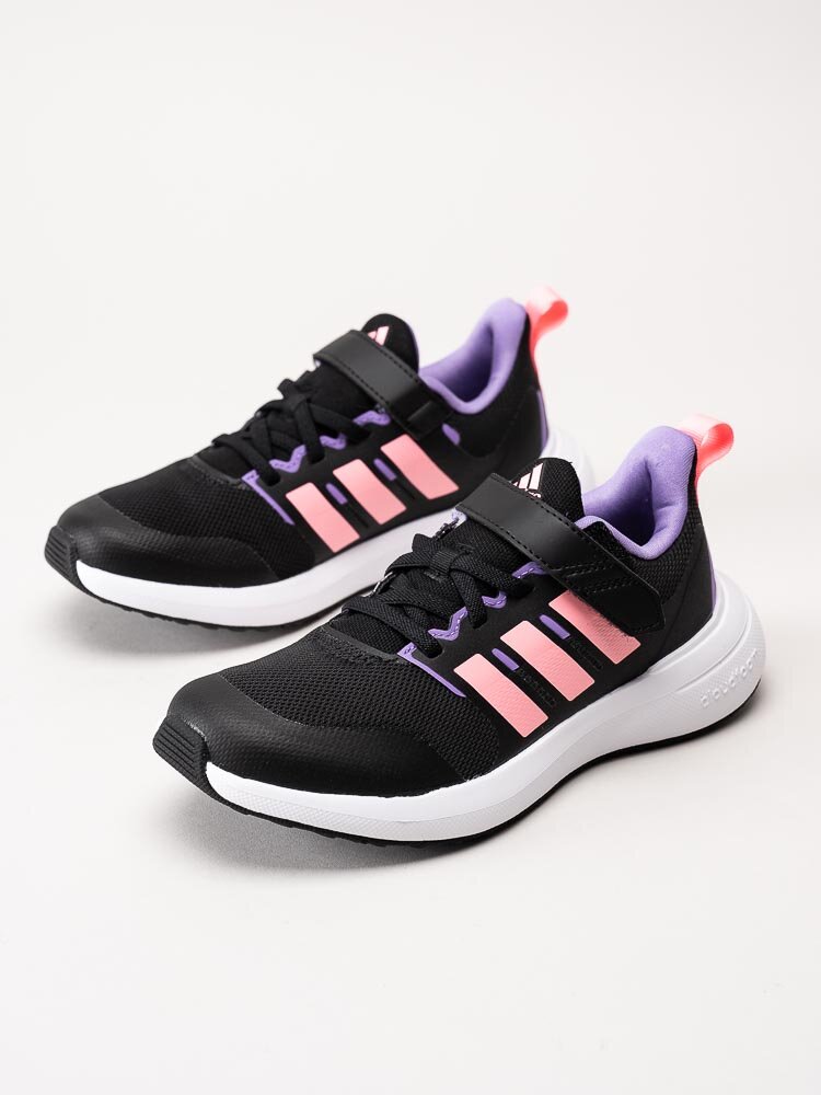 Adidas - FortaRun 2.0 El K - Svarta sportskor med rosa stripes