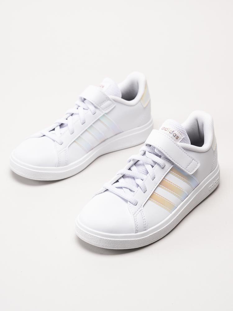 Adidas - Grand Court 2.0 El K - Vita sneakers med rosaskimrande stripes