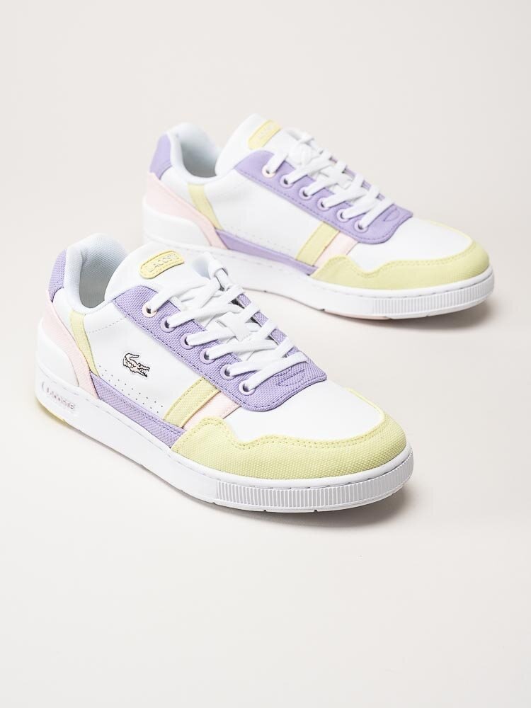 Lacoste - T-Clip - Vita sneakers med rosa, lila och gröna detaljer