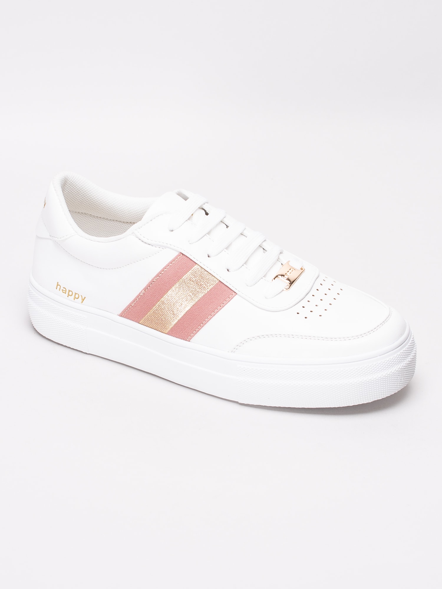 57191097 Happy Shoes Happy Start White Pink vita sneakers med rosa canvasband och guldrem-1