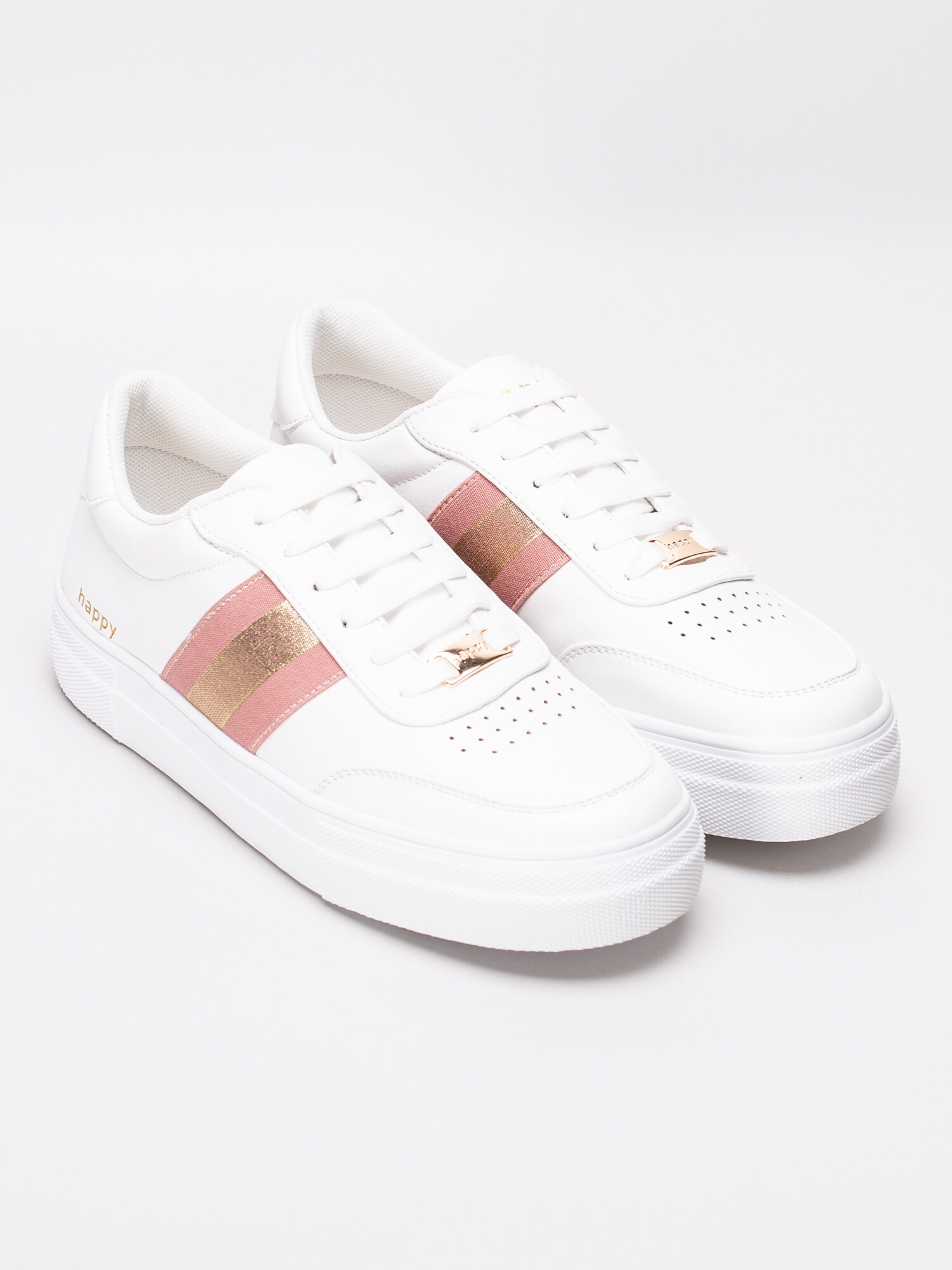 57191097 Happy Shoes Happy Start White Pink vita sneakers med rosa canvasband och guldrem-3