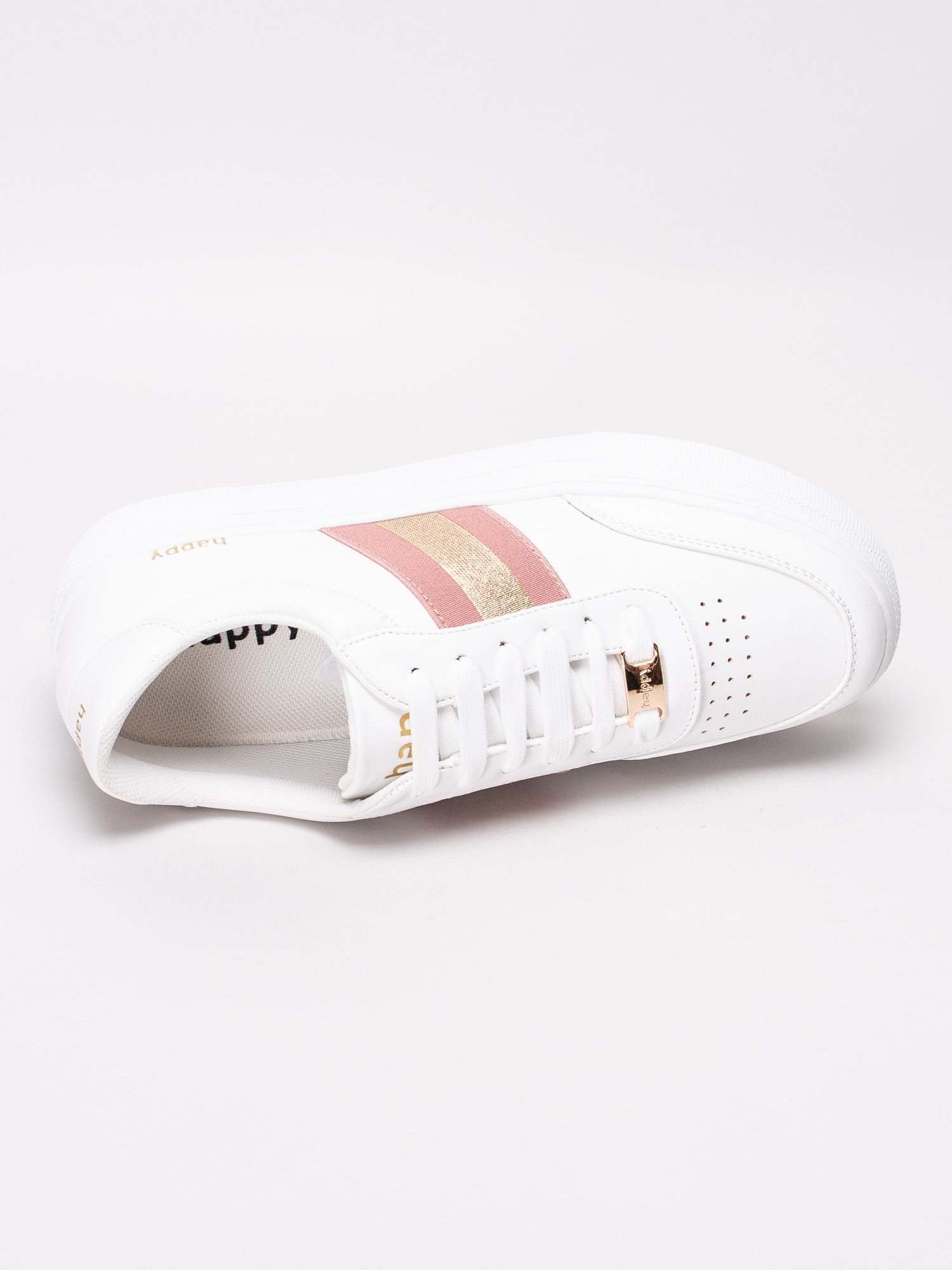 57191097 Happy Shoes Happy Start White Pink vita sneakers med rosa canvasband och guldrem-4