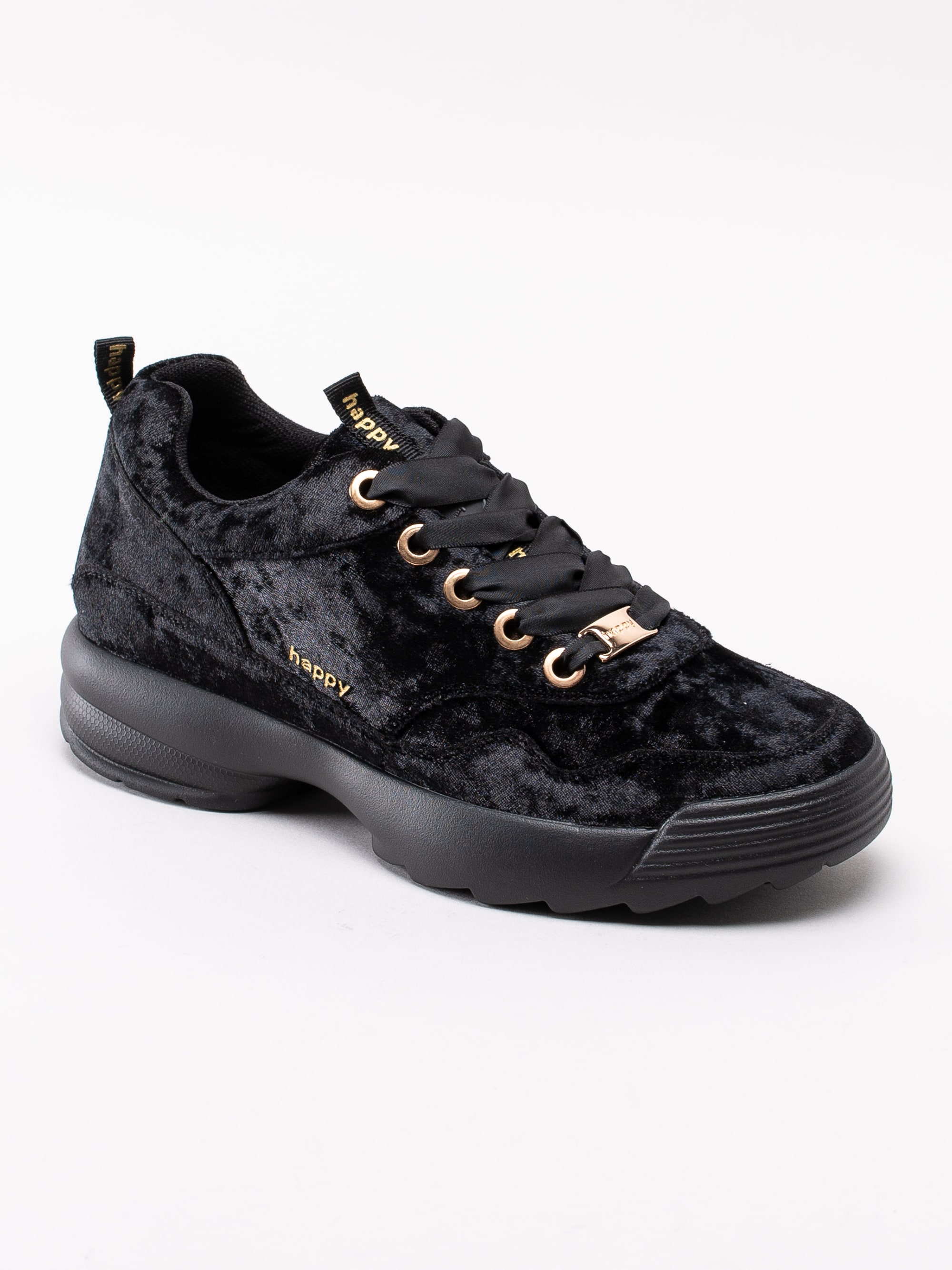 57193012 Happy Shoes World Stylish HY110593W-BLACK svarta sammets sneakers-1