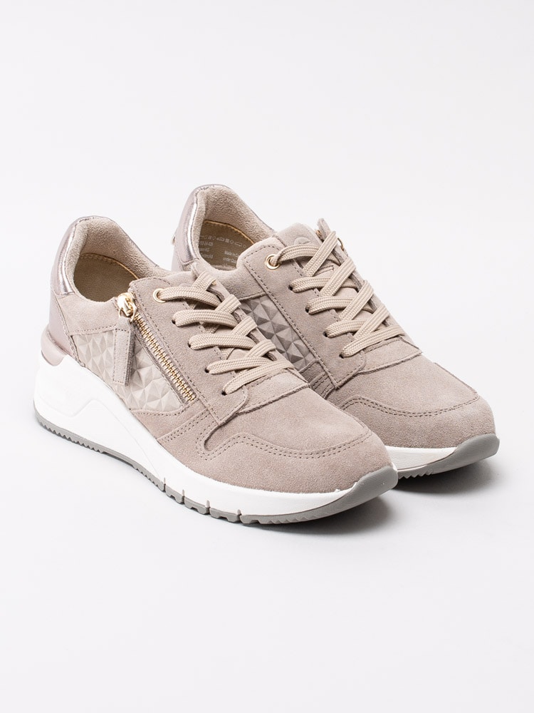 57201121 Tamaris 1-23702-24-426 Beige sneakers med dragkedja och snörning-3