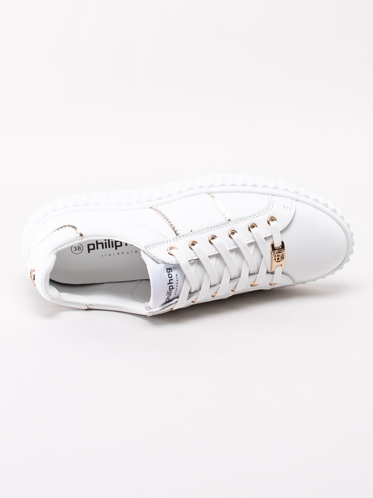 57201144 Philip Hog Mila White Vita sneakers i skinn med gulddetaljer-4