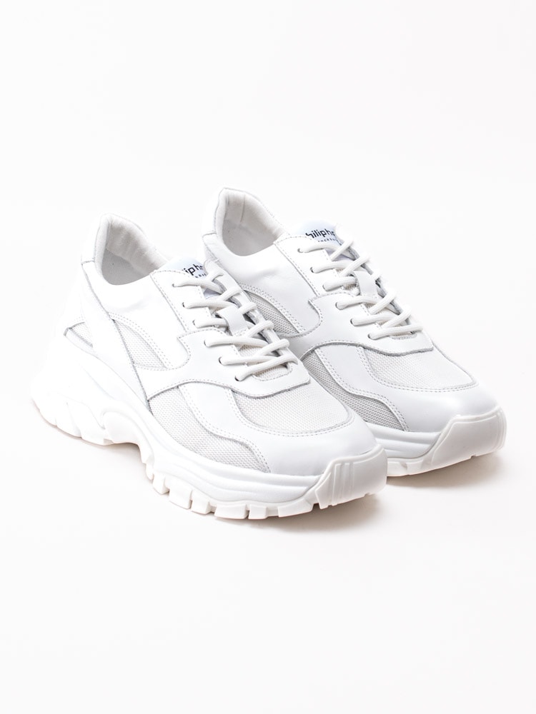 57201145 Philip Hog Bianca White Vita chunky sneakers i skinn med mesh-3