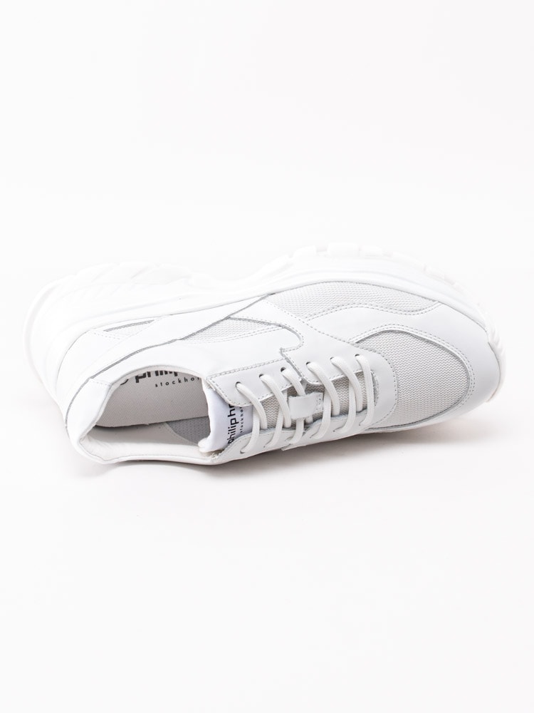 57201145 Philip Hog Bianca White Vita chunky sneakers i skinn med mesh-4