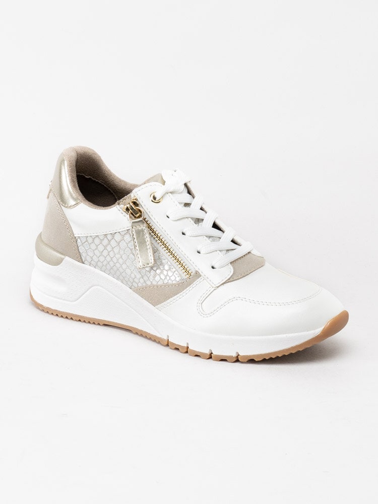 Tamaris - Vita kilklackade sneakers med beige detaljer