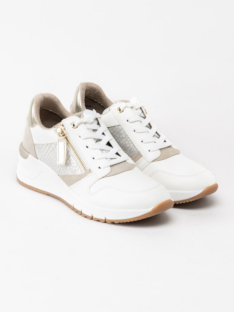 Tamaris - Vita kilklackade sneakers med beige detaljer