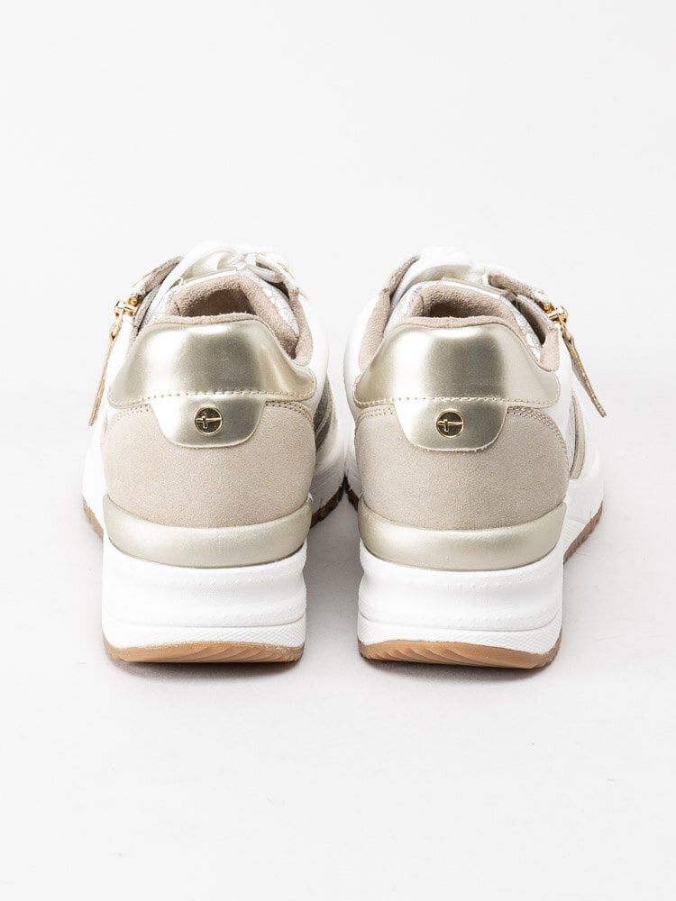 Tamaris - Vita kilklackade sneakers med beige detaljer