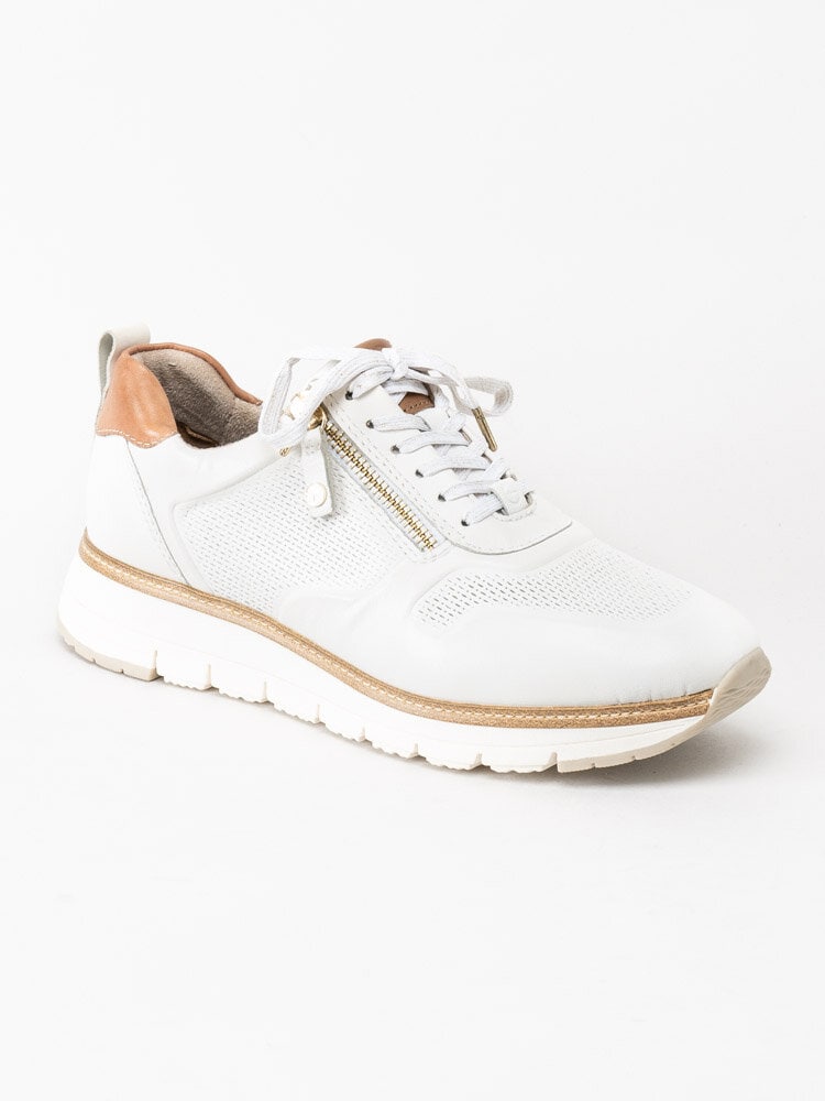 Tamaris - Pure Relax - Vita sneakers med bruna detaljer