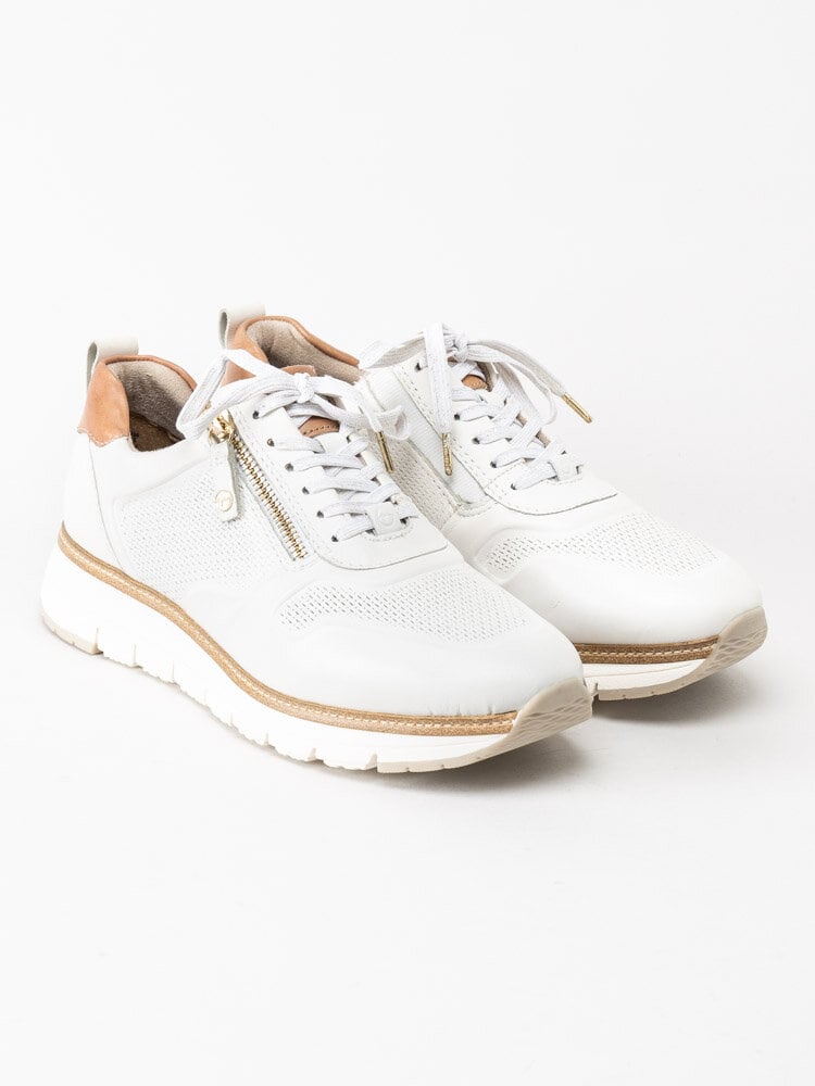 Tamaris - Pure Relax - Vita sneakers med bruna detaljer