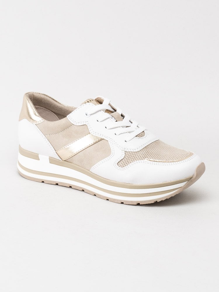 Marco Tozzi - Vita sneakers med platå och gulddetaljer
