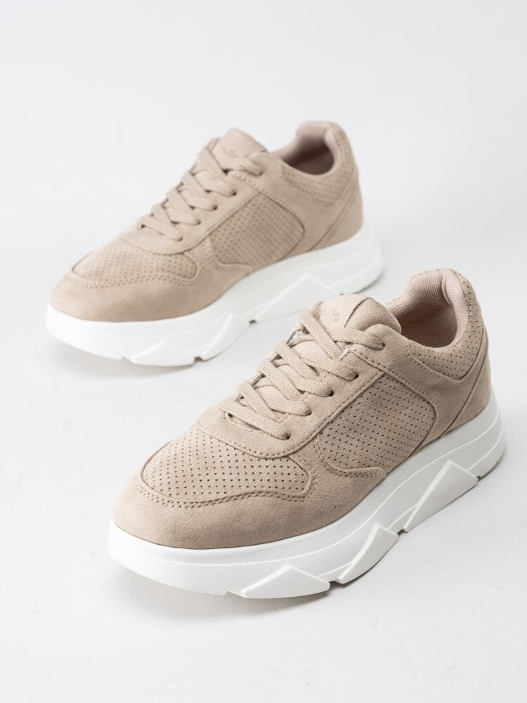 Duffy - Beige platåsneakers i textil