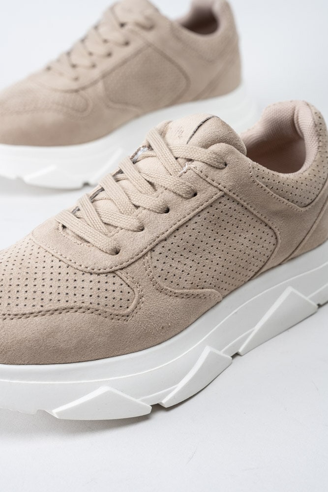 Duffy - Beige platåsneakers i textil