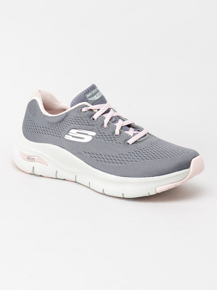 Skechers - Arch Fit - Grå sportskor i rosa detaljer