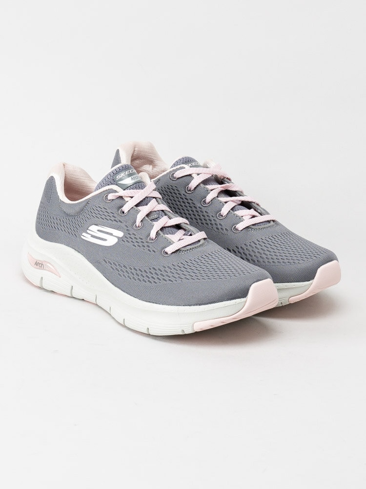 Skechers - Arch Fit - Grå sportskor i rosa detaljer