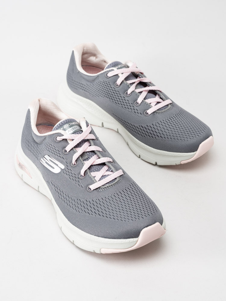 Skechers - Arch Fit - Grå sportskor i rosa detaljer