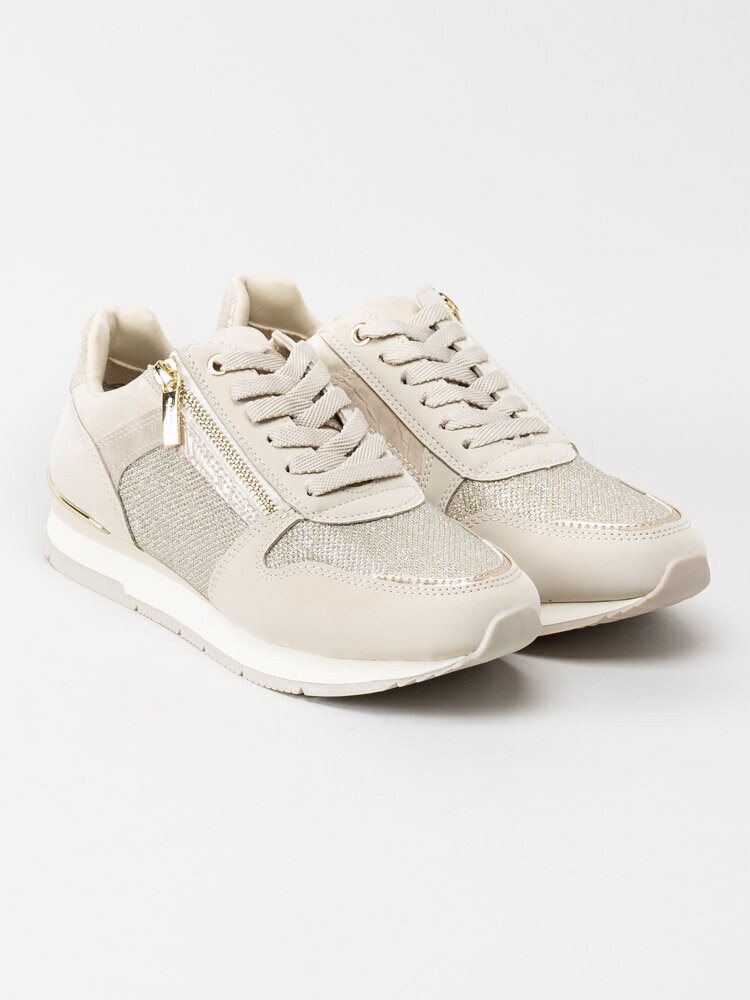 Tamaris - Beige sportskor med guldiga detaljer