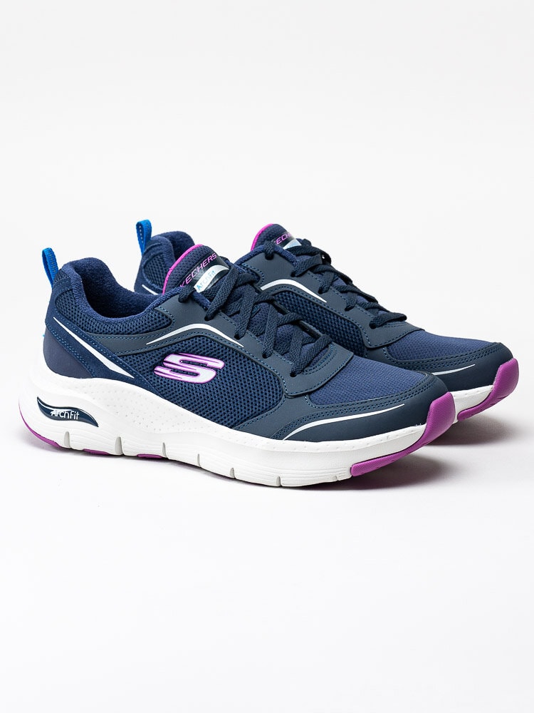 Skechers - Arch Fit - Mörkblå sportskor med rosa och vita detaljer