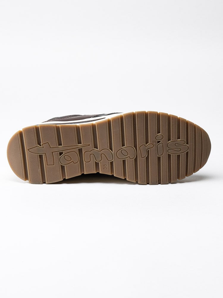 Tamaris - Mörkbruna sneakers med metallic och kroko detaljer