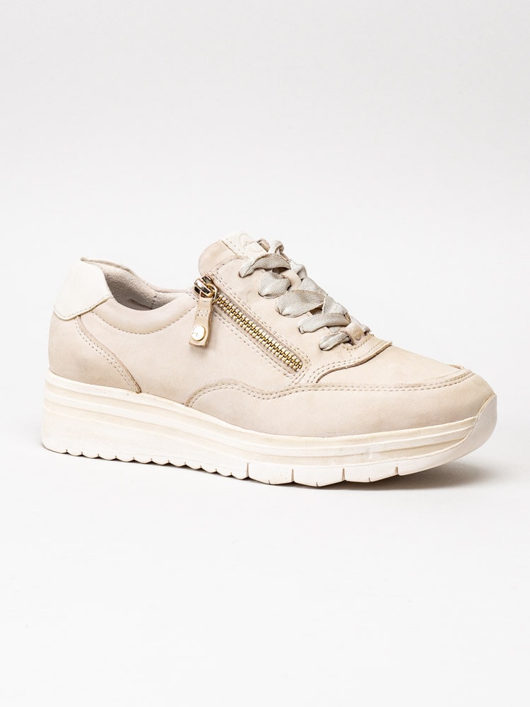 Tamaris - Ljusbeige sneakers i nubuck