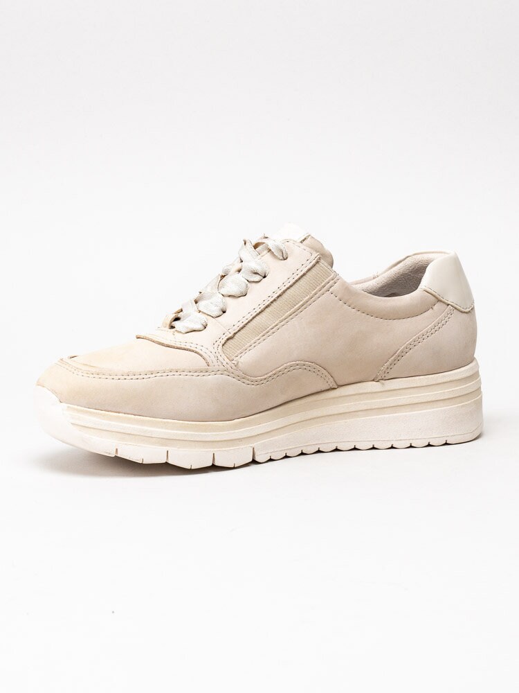 Tamaris - Ljusbeige sneakers i nubuck