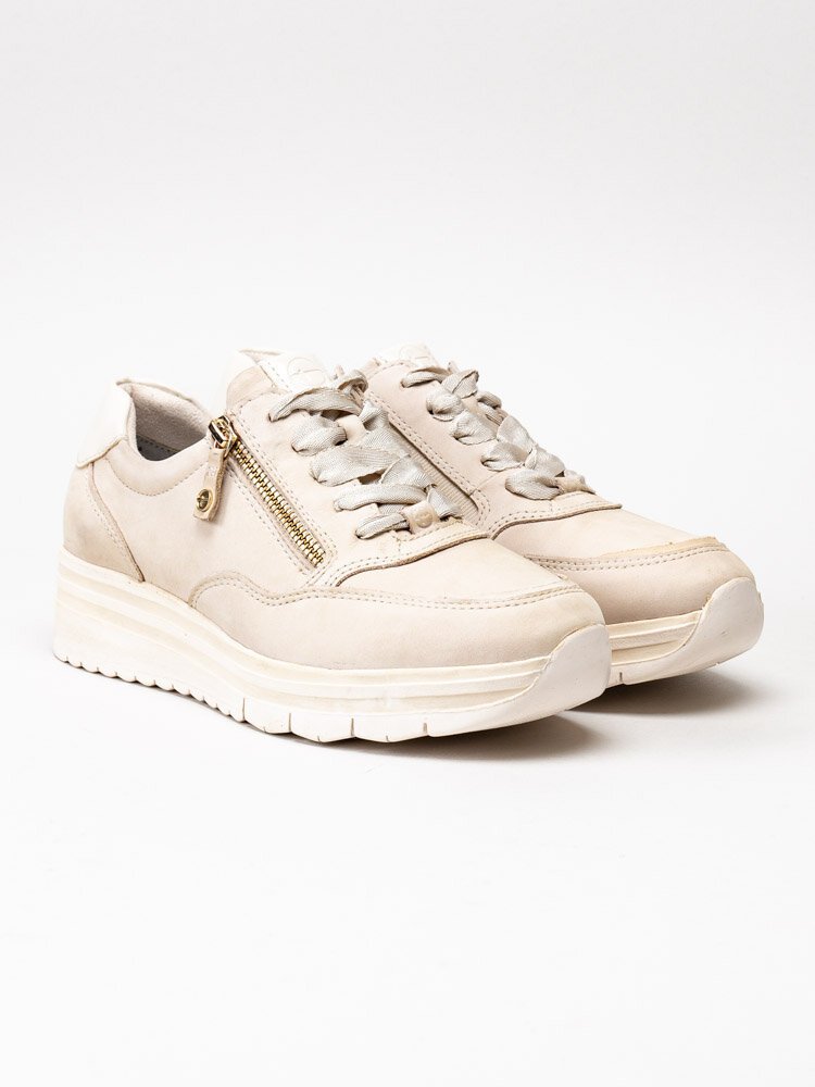 Tamaris - Ljusbeige sneakers i nubuck